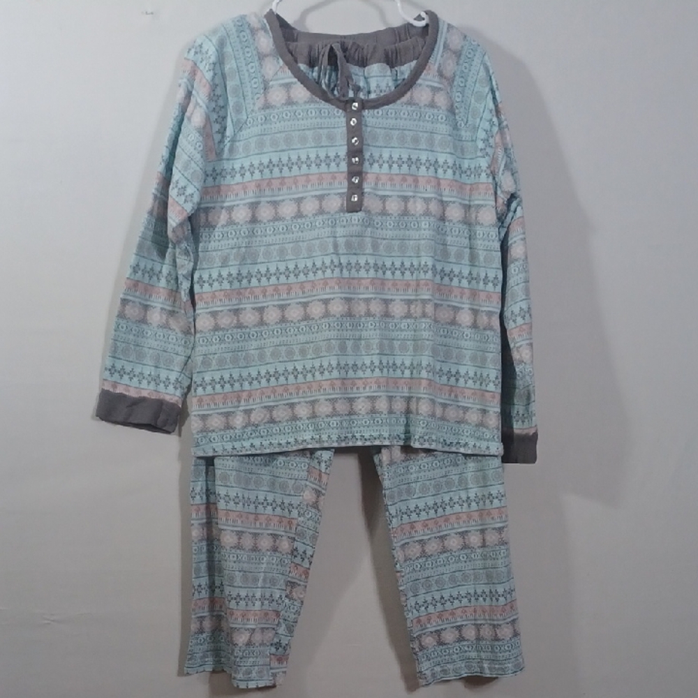 Goodnight Kiss Women's Cozy Pajama Set in Blue and Gray Size XL